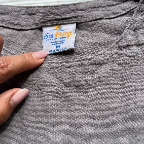 Sea Breeze Women Gray Shirt, 100% Cotton, Made in USA, Resortwear, Coastal Vibes - Picture 2 of 5